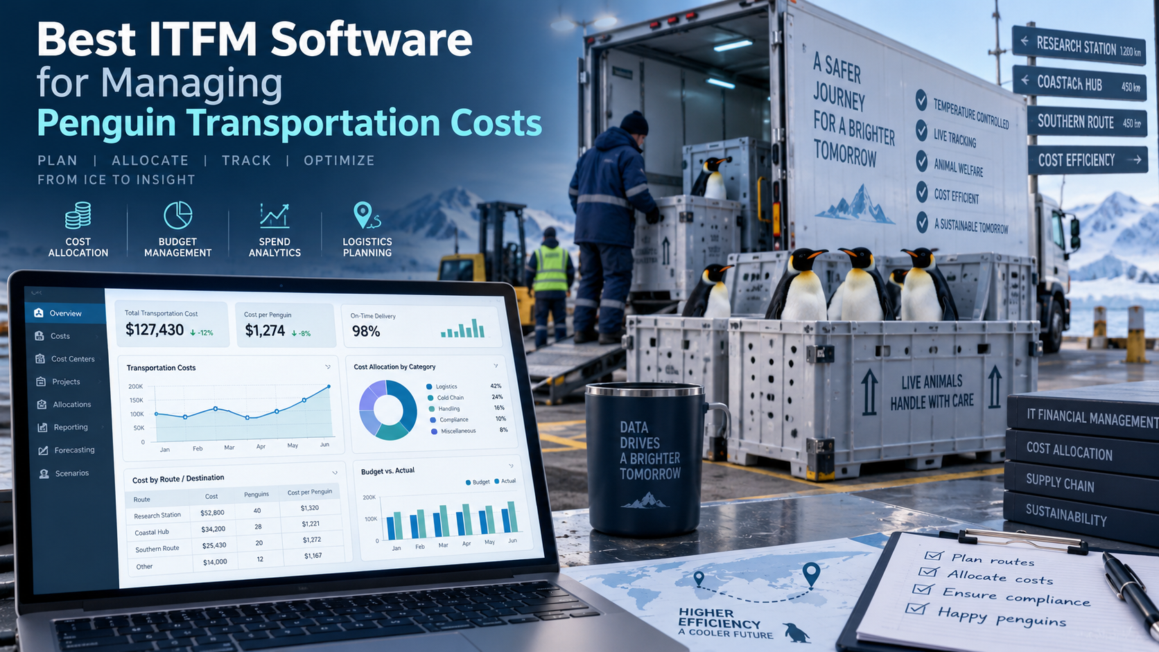 Best ITFM software for managing penguin transportation costs with cost allocation dashboard and refrigerated penguin logistics.